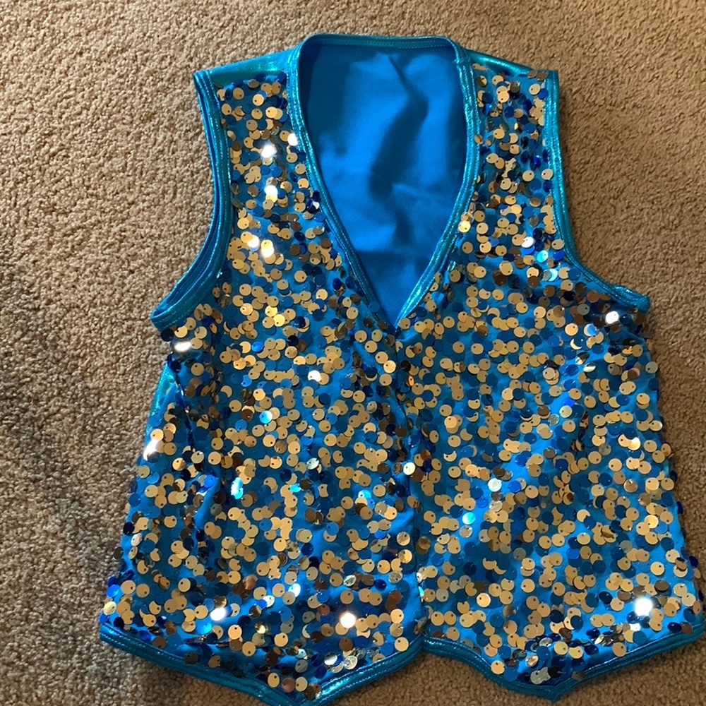 Boys Weissman aqua blue and gold sequin vest. Size LC